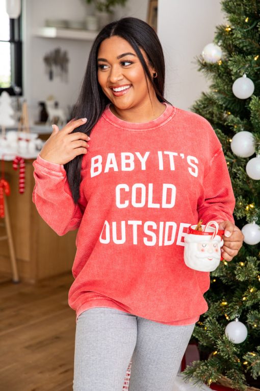 Best reviews of 💯 Pink Lily Baby It's Cold Outside Block Red Corded Graphic Sweatshirt ⭐ -Tees Shop