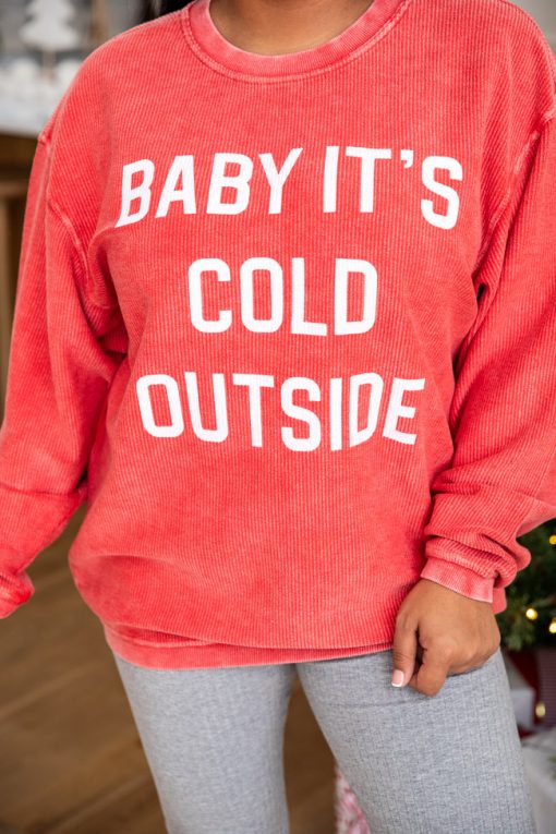 Best reviews of 💯 Pink Lily Baby It's Cold Outside Block Red Corded Graphic Sweatshirt ⭐ -Tees Shop