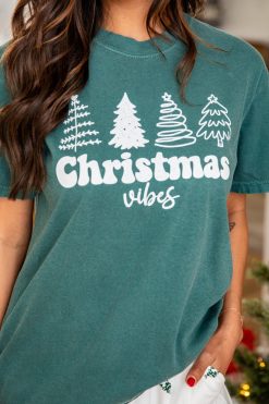 Hot Sale ⭐ Pink Lily 🎅 Christmas Vibes Dark Green Graphic Tee 🧨 -Tees Shop C186820 185646 5 650x