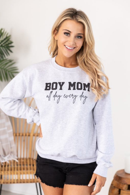 Best deal ⌛ Pink Lily Boy Mom All Day Everyday Graphic Ash Sweatshirt 🎉 -Tees Shop