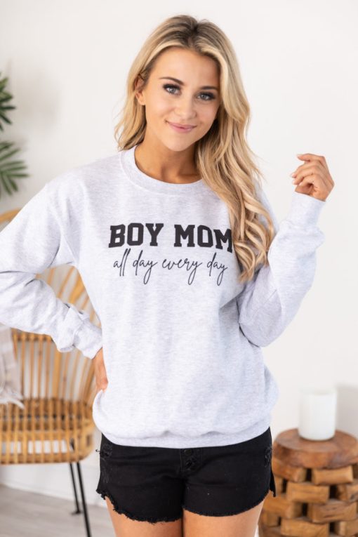 Best deal ⌛ Pink Lily Boy Mom All Day Everyday Graphic Ash Sweatshirt 🎉 -Tees Shop