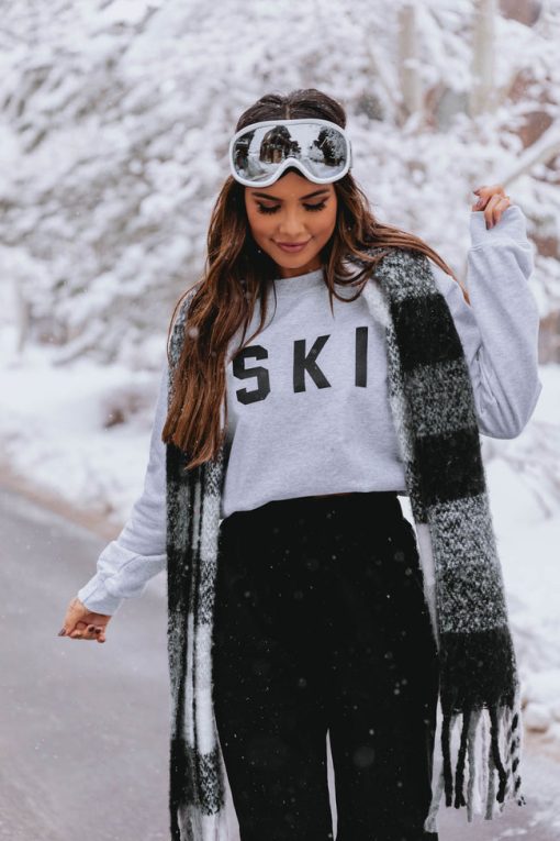 Best reviews of ✨ Pink Lily Ski Block Ash Graphic Sweatshirt 🥰 -Tees Shop