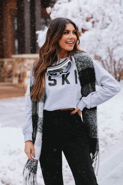 Best reviews of ✨ Pink Lily Ski Block Ash Graphic Sweatshirt 🥰 -Tees Shop