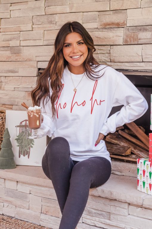 Discount 💯 Pink Lily Ho Ho Ho Script White Graphic Sweatshirt ✨ -Tees Shop