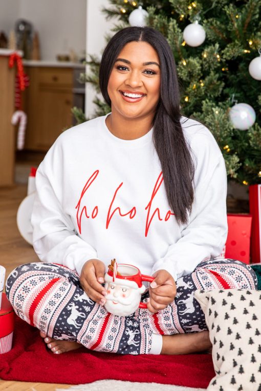 Discount 💯 Pink Lily Ho Ho Ho Script White Graphic Sweatshirt ✨ -Tees Shop