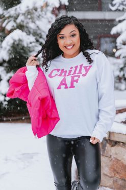 Brand new ⭐ Pink Lily Chilly AF White Graphic Sweatshirt 😀 -Tees Shop CX125495 chillaf 172298 chicstart 178898 lastdaypink 174436 trina 3 650x