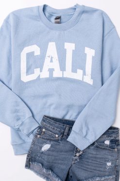 Best deal 👏 Pink Lily Cali Distressed Light Blue Graphic Sweatshirt 😀 -Tees Shop Calilightbluesweatshirt 650x