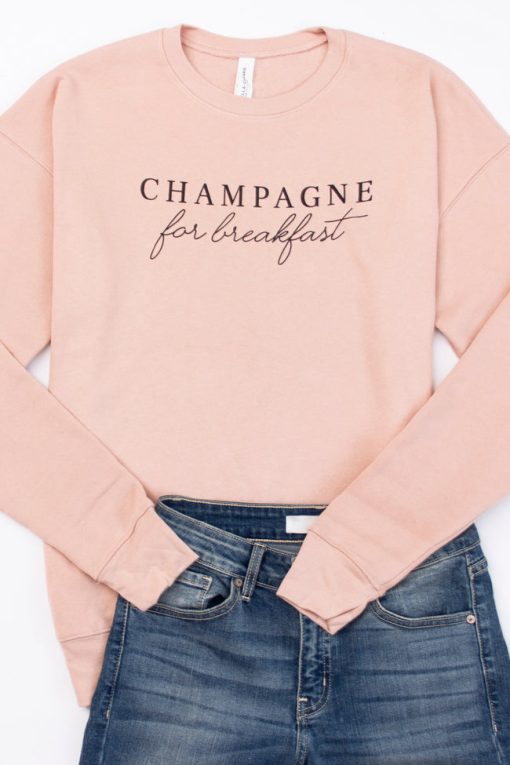 Top 10 🌟 Pink Lily Champagne For Breakfast Peach Graphic Sweatshirt 🤩 -Tees Shop