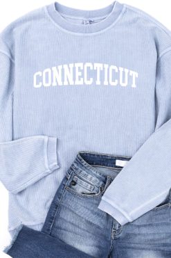 Best reviews of 🥰 Pink Lily State Corded Graphic Faded Denim Sweatshirt ⌛ -Tees Shop Connecticut Blue 650x