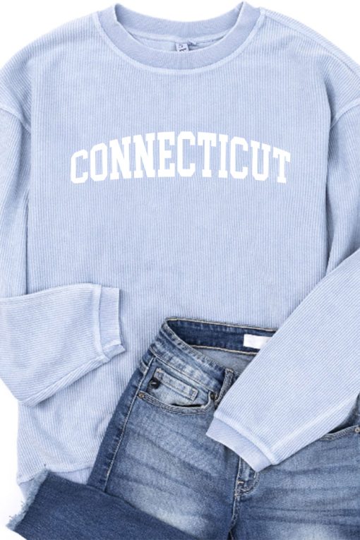 Best reviews of 🥰 Pink Lily State Corded Graphic Faded Denim Sweatshirt ⌛ -Tees Shop