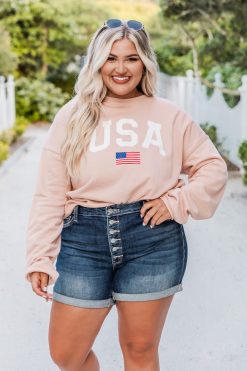 Outlet ⭐ Pink Lily Athletic USA Flag Peach Graphic Sweatshirt 👍 -Tees Shop D152187 athleticusaflagpeach riveradaydreamdark jenna findadirection 2 650x