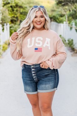 Outlet ⭐ Pink Lily Athletic USA Flag Peach Graphic Sweatshirt 👍 -Tees Shop D152187 athleticusaflagpeach riveradaydreamdark jenna findadirection 3 650x