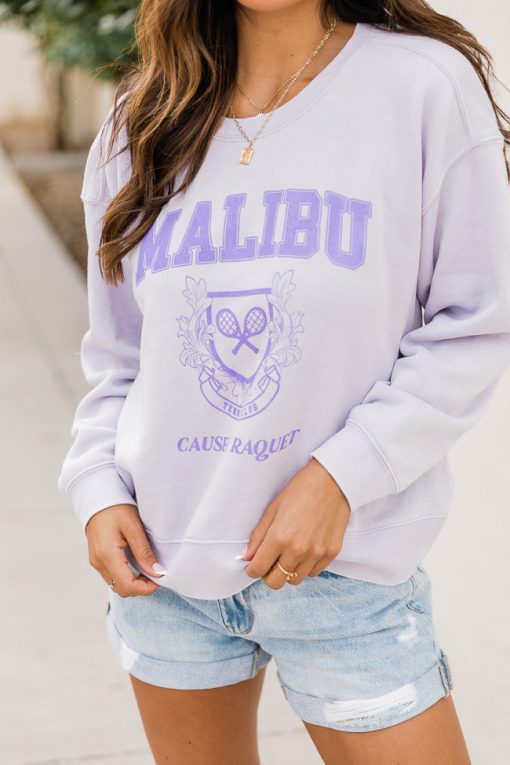 Top 10 👍 Pink Lily Malibu Tennis Club Graphic Soft Lavendar Sweatshirt 🛒 -Tees Shop