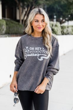 New ⭐ Pink Lily Oh Hey Gameday Charcoal Corded Graphic Sweatshirt 💯 -Tees Shop D173786 3 650x