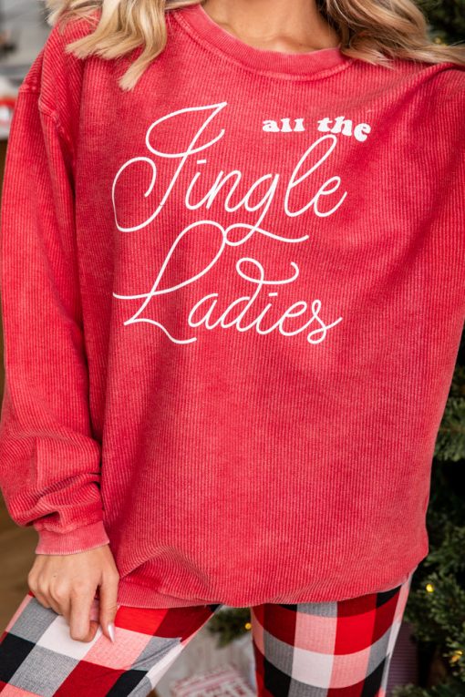 Brand new 😉 Pink Lily All The Jingle Ladies Red Corded Graphic Sweatshirt 💯 -Tees Shop