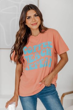 Cheapest ❤️ Pink Lily Coffee Teach Repeat Graphic Terracotta Tee 🧨 -Tees Shop D184730 5 650x