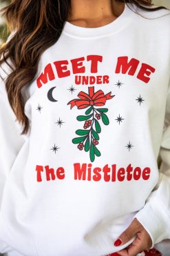 Best Sale 🌟 Pink Lily Meet Me Under The Mistletoe White Graphic Sweatshirt 🎁 -Tees Shop DG125495 185676 186562 8 650x