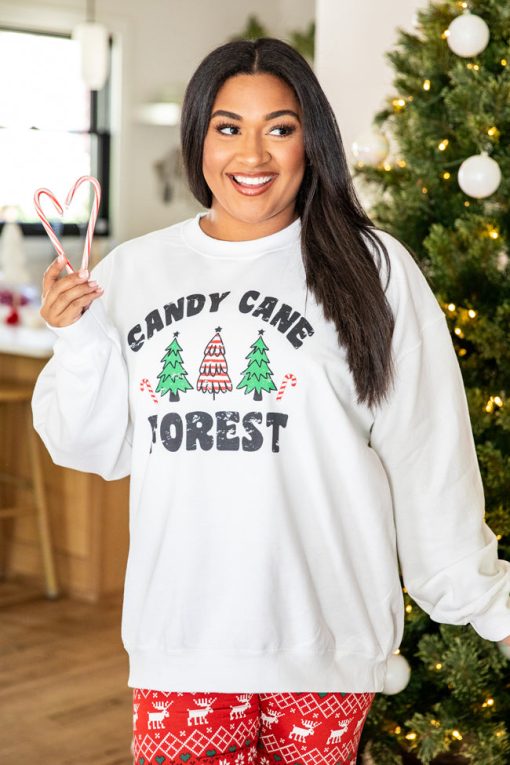 Buy 🧨 Pink Lily 🍬 Candy Cane Forest White Graphic Sweatshirt 🎉 -Tees Shop