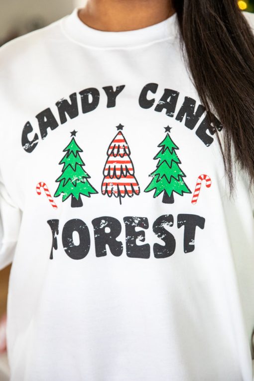 Buy 🧨 Pink Lily 🍬 Candy Cane Forest White Graphic Sweatshirt 🎉 -Tees Shop