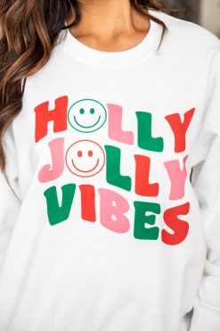 Top 10 ✨ Pink Lily Holly Jolly Vibes White Graphic Sweatshirt 😍 -Tees Shop DJ125495 185676 7 650x