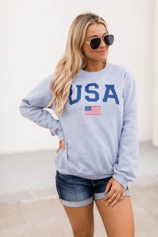 Best reviews of 💯 Pink Lily Athletic USA Flag Sport Grey Sweatshirt 😉 -Tees Shop