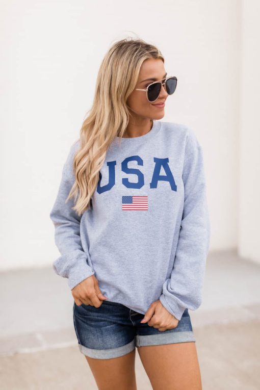 Best reviews of 💯 Pink Lily Athletic USA Flag Sport Grey Sweatshirt 😉 -Tees Shop