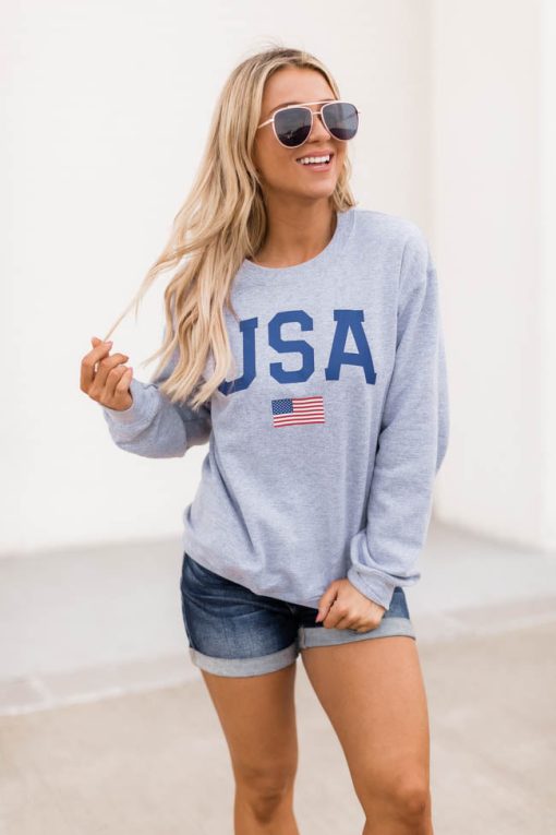 Best reviews of 💯 Pink Lily Athletic USA Flag Sport Grey Sweatshirt 😉 -Tees Shop