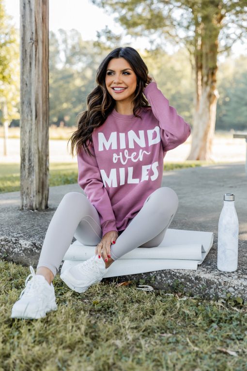 Best Pirce 🧨 Pink Lily Mind Over Miles Deep Mauve Graphic Sweatshirt 🥰 -Tees Shop