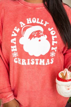 Discount 🧨 Pink Lily Have A Holly Jolly 🎁 Christmas Red Corded Graphic Sweatshirt 🎁 -Tees Shop E181774 172298 chicstart 7 650x