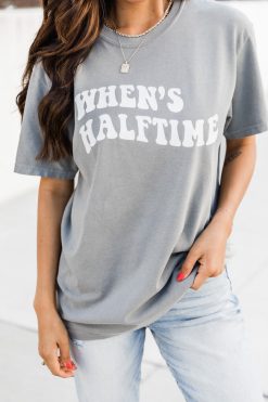 Buy ⭐ Pink Lily When's Halftime Grey Comfort Color Graphic Tee ⭐ -Tees Shop E186736 4 650x