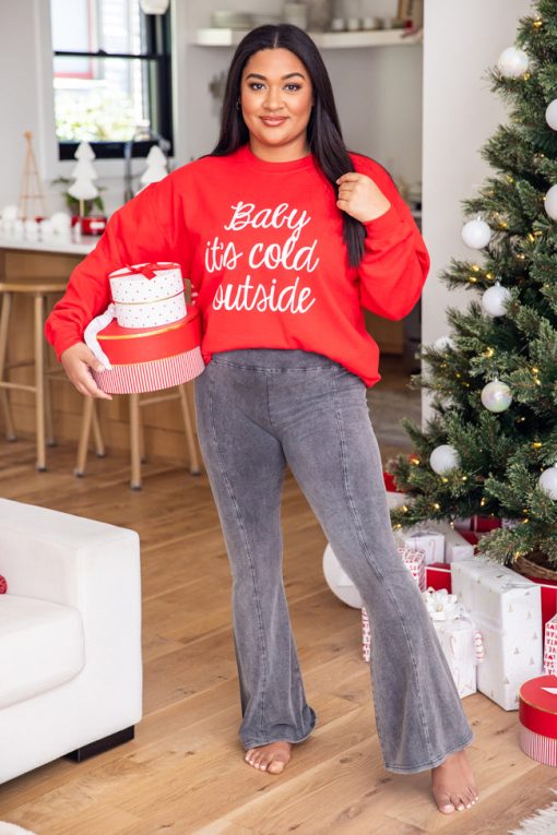 Best reviews of ✨ Pink Lily Baby It's Cold Outside Script Red Graphic Sweatshirt 🥰 -Tees Shop