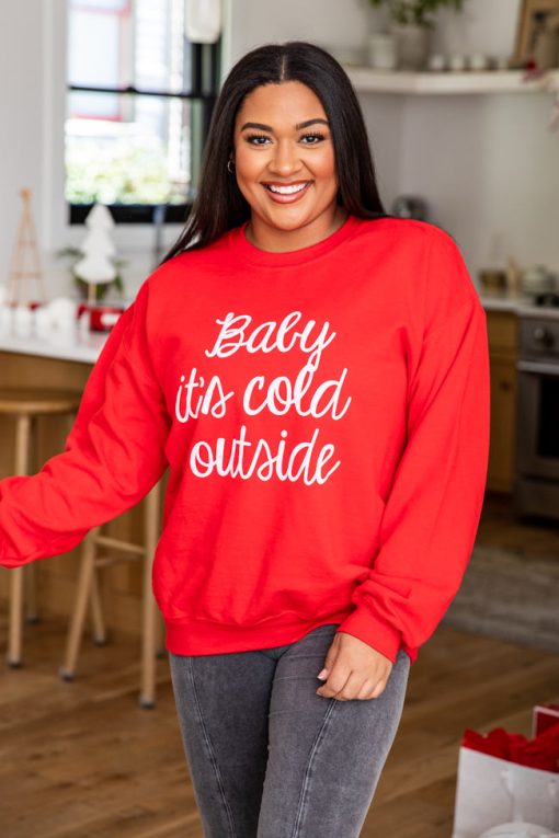 Best reviews of ✨ Pink Lily Baby It's Cold Outside Script Red Graphic Sweatshirt 🥰 -Tees Shop