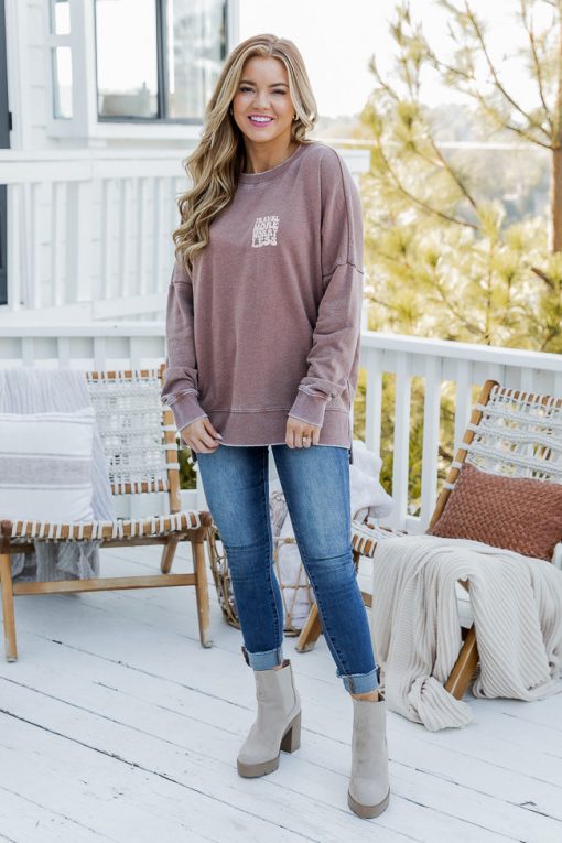 New 🧨 Pink Lily Travel More Worry Less Rust Graphic Sweatshirt ⭐ -Tees Shop