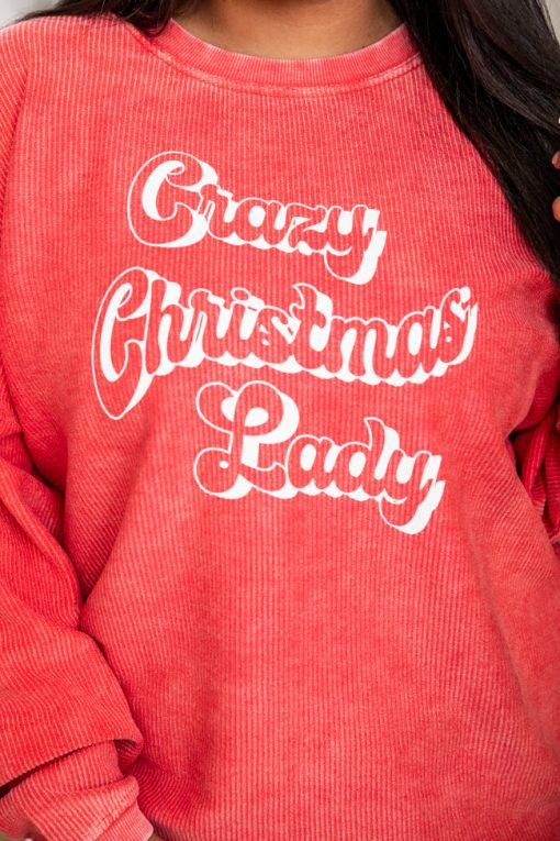 New 🌟 Pink Lily Crazy 🎁 Christmas Lady Red Corded Graphic Sweatshirt ⌛ -Tees Shop