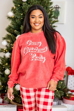 New 🌟 Pink Lily Crazy 🎁 Christmas Lady Red Corded Graphic Sweatshirt ⌛ -Tees Shop F181774 185710 1 650x