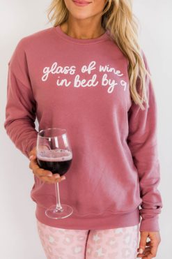 Promo ❤️ Pink Lily Glass Of Wine In Bed By Nine Mauve Graphic Sweatshirt 🔥 -Tees Shop G110454 GlassOfWineInBedByNine runtoyoupink 3 650x