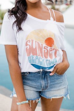 Deals 🛒 Pink Lily Sunset Beach Club White Slouchy Graphic Tee 👍 -Tees Shop G150583 170580 alifetimeago 158610 sothisislovewhite macyorange 3 650x