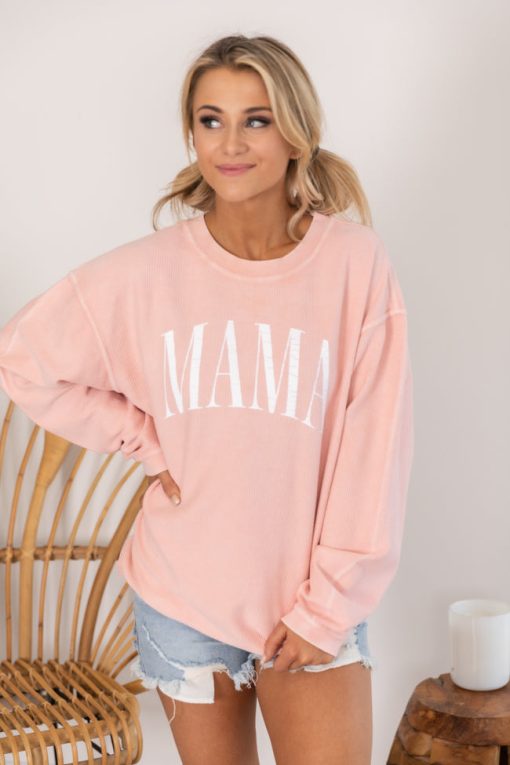 Budget 🌟 Pink Lily Mama Vintage Corded Graphic Pink Sweatshirt ❤️ -Tees Shop