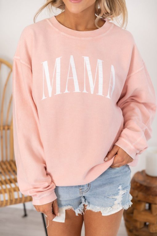 Budget 🌟 Pink Lily Mama Vintage Corded Graphic Pink Sweatshirt ❤️ -Tees Shop