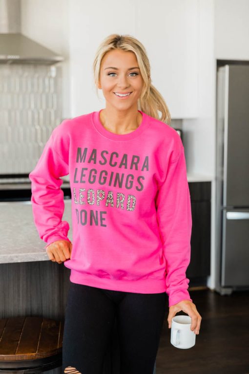 Budget 🎉 Pink Lily Mascara Leggings Leopard Done Hot Pink Graphic Sweatshirt 🥰 -Tees Shop