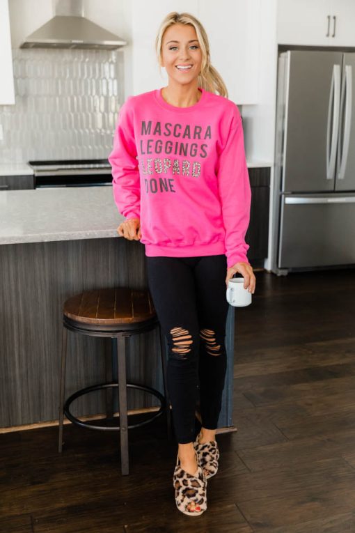 Budget 🎉 Pink Lily Mascara Leggings Leopard Done Hot Pink Graphic Sweatshirt 🥰 -Tees Shop