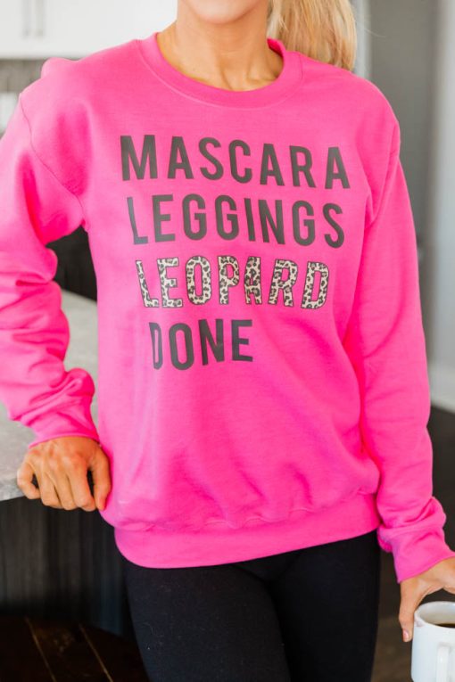 Budget 🎉 Pink Lily Mascara Leggings Leopard Done Hot Pink Graphic Sweatshirt 🥰 -Tees Shop