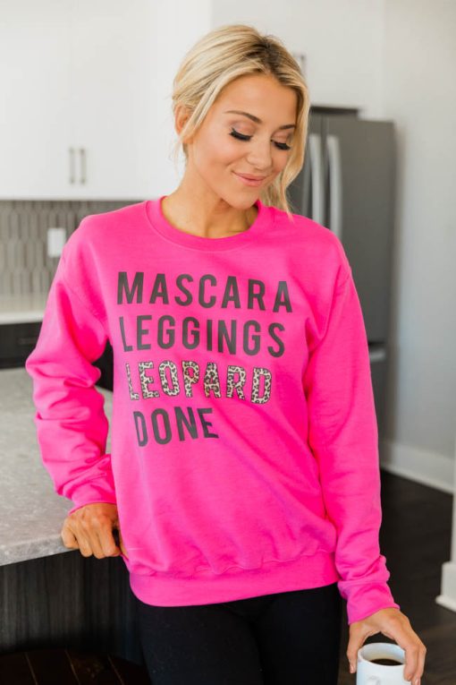 Budget 🎉 Pink Lily Mascara Leggings Leopard Done Hot Pink Graphic Sweatshirt 🥰 -Tees Shop