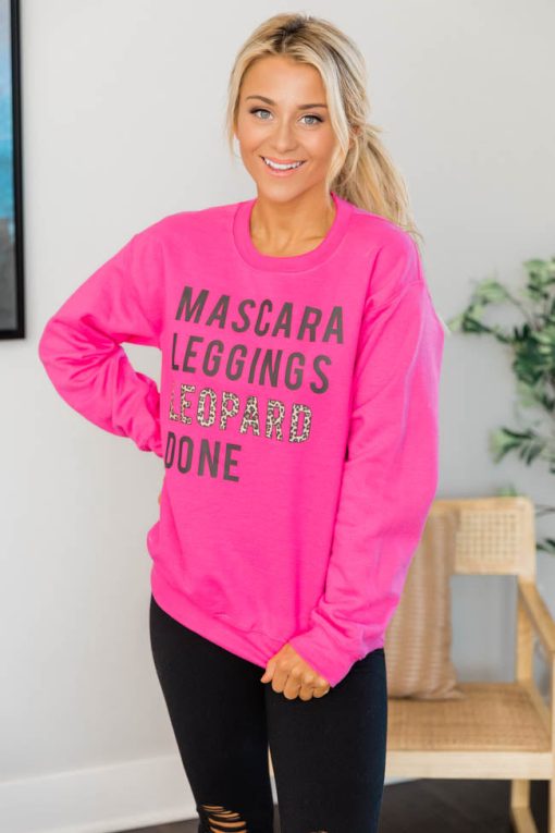 Budget 🎉 Pink Lily Mascara Leggings Leopard Done Hot Pink Graphic Sweatshirt 🥰 -Tees Shop