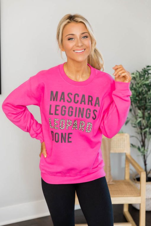 Budget 🎉 Pink Lily Mascara Leggings Leopard Done Hot Pink Graphic Sweatshirt 🥰 -Tees Shop