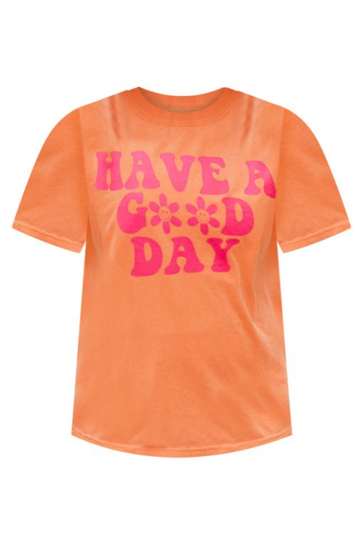 Best Pirce ❤️ Pink Lily Have A Good Day Orange And Hot Pink Graphic Tee 👍 -Tees Shop