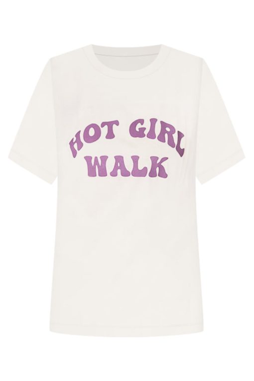 New 👏 Pink Lily Hot Girl Walk Oatmeal Graphic Tee 😀 -Tees Shop