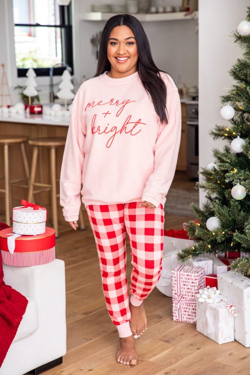 Flash Sale 💯 Pink Lily Merry & Bright Script Pink Corded Graphic Sweatshirt ✔️ -Tees Shop