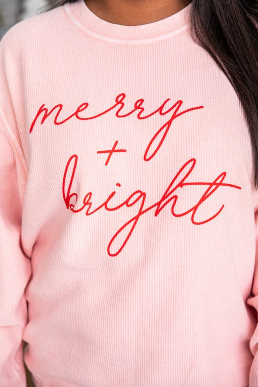 Flash Sale 💯 Pink Lily Merry & Bright Script Pink Corded Graphic Sweatshirt ✔️ -Tees Shop