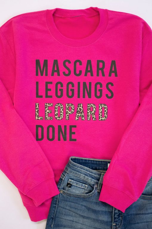 Budget 🎉 Pink Lily Mascara Leggings Leopard Done Hot Pink Graphic Sweatshirt 🥰 -Tees Shop